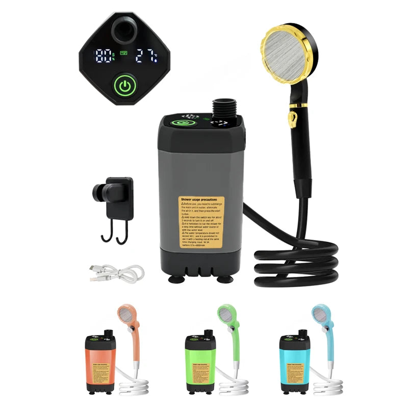 Portable Camping Shower Kit – 6000mAh USB Rechargeable