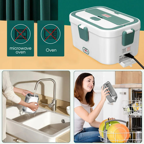Electric Camping Lunch Box – 1.8L Self-Heating Food Warmer