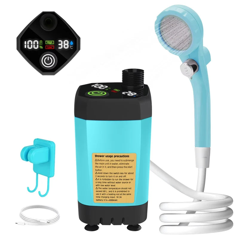 Portable Camping Shower Kit – 6000mAh USB Rechargeable
