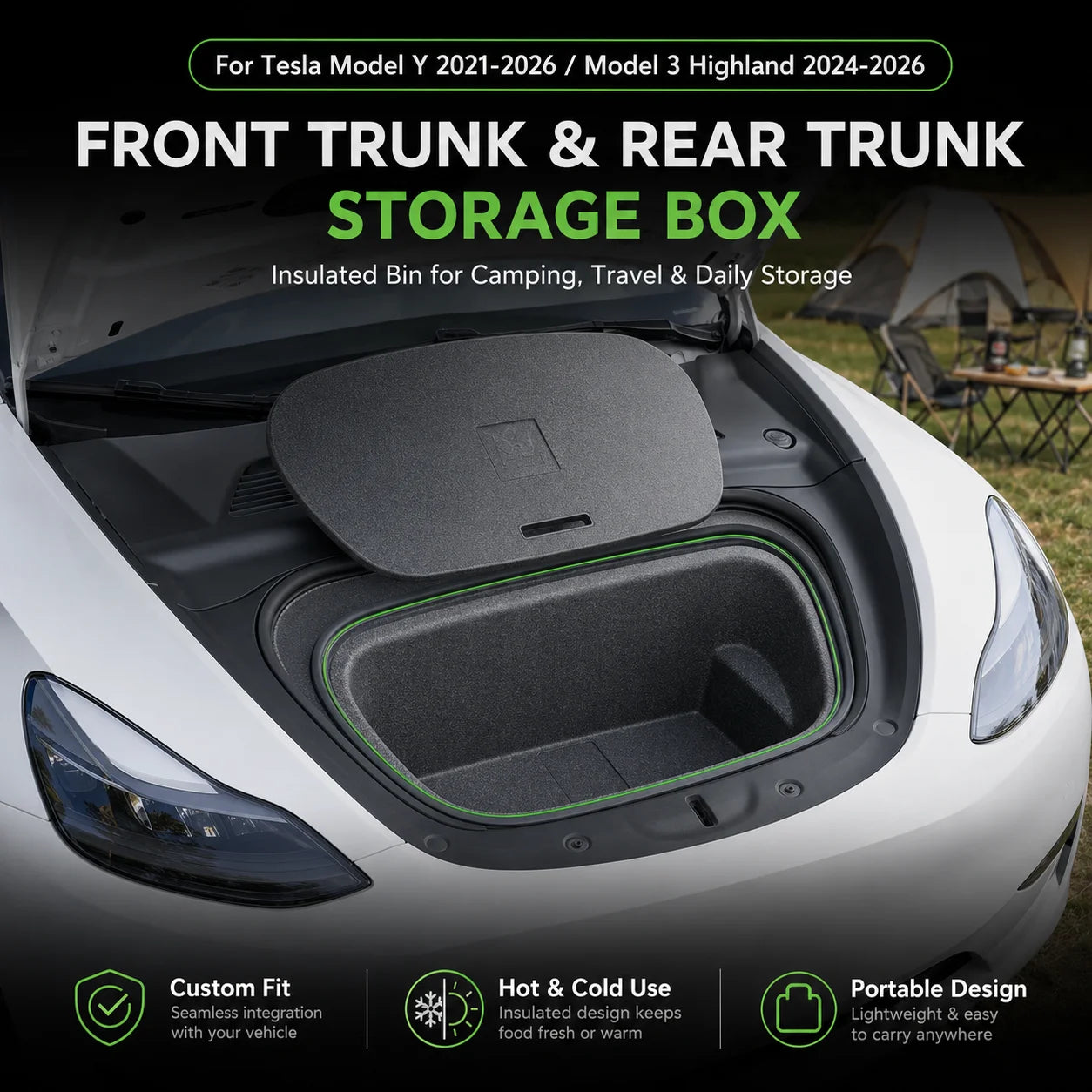 Tesla Model Y & Model 3 Boot Organiser – Insulated Camping Storage Bin
