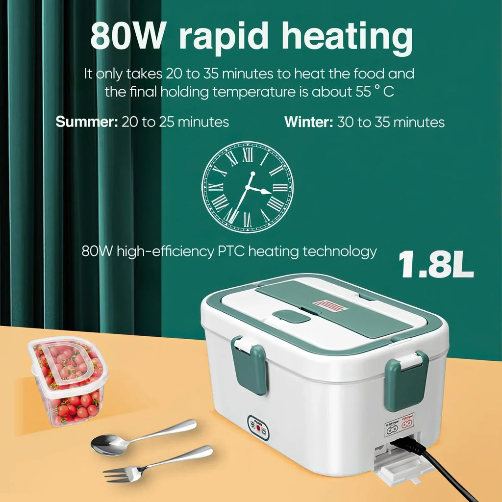 Electric Camping Lunch Box – 1.8L Self-Heating Food Warmer
