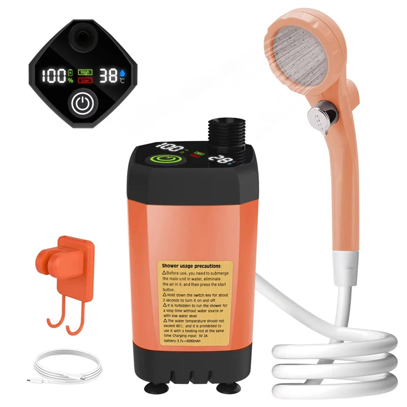 Portable Camping Shower Kit – 6000mAh USB Rechargeable