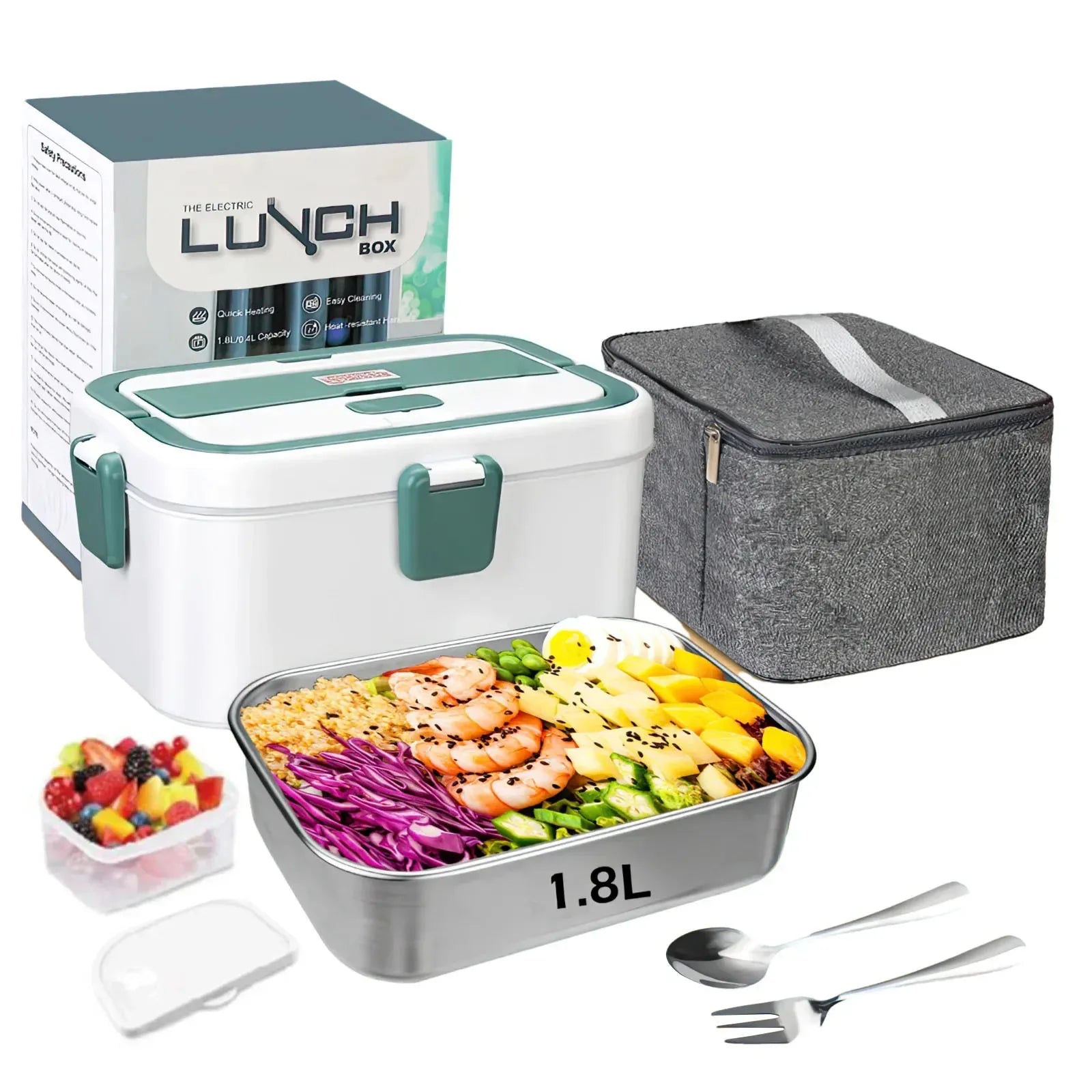 Electric Camping Lunch Box – 1.8L Self-Heating Food Warmer
