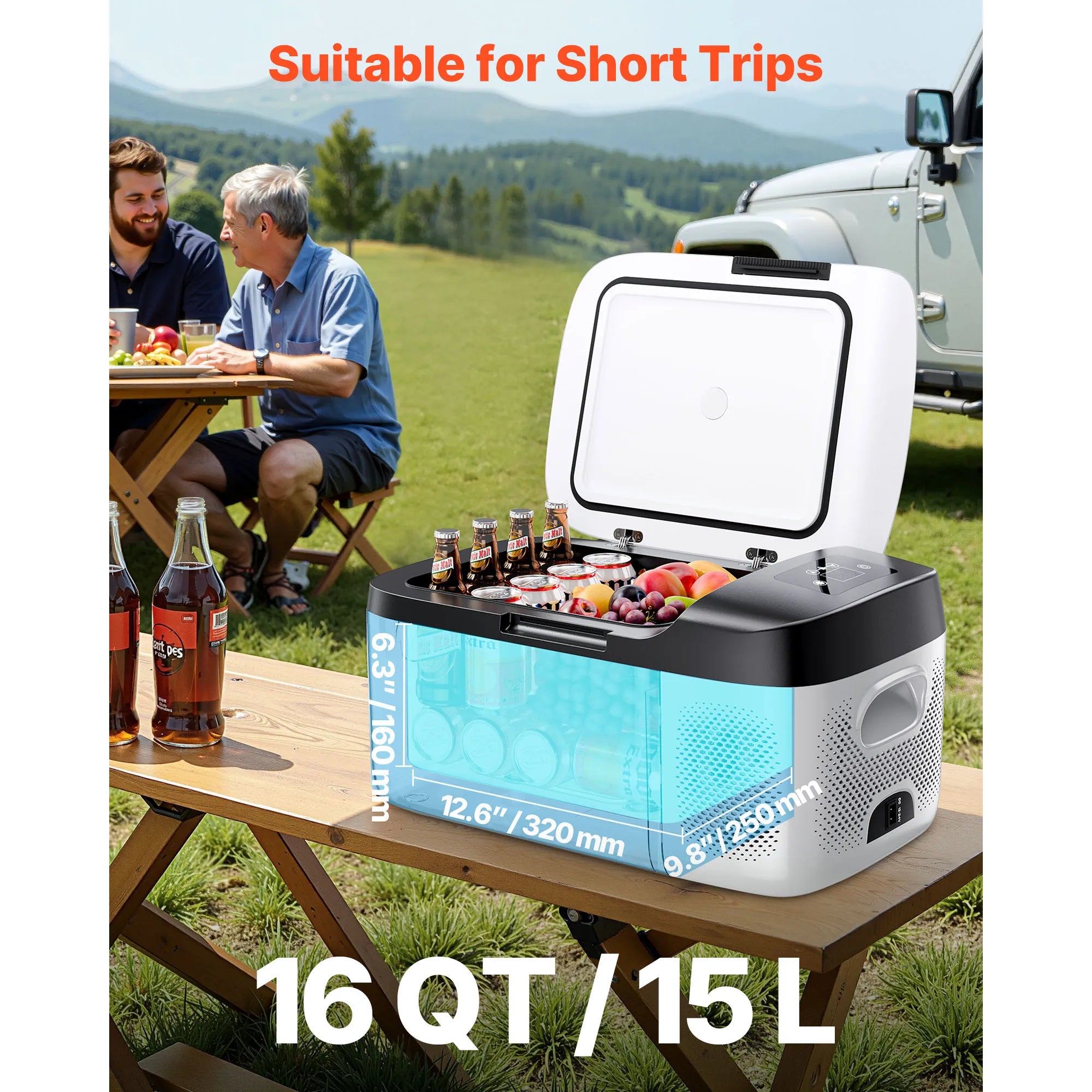 15L Portable EV Camping Fridge – 12V/24V Compressor Cooler