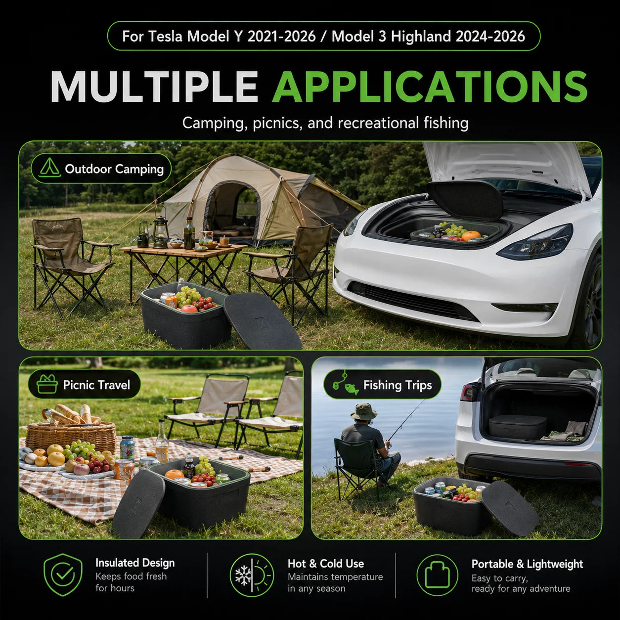 Tesla Model Y & Model 3 Boot Organiser – Insulated Camping Storage Bin