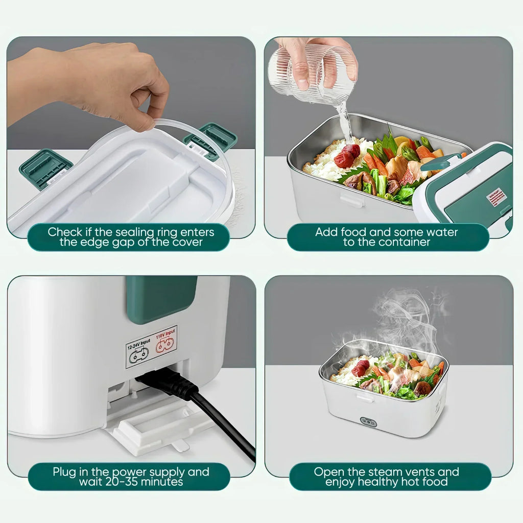 Electric Camping Lunch Box – 1.8L Self-Heating Food Warmer