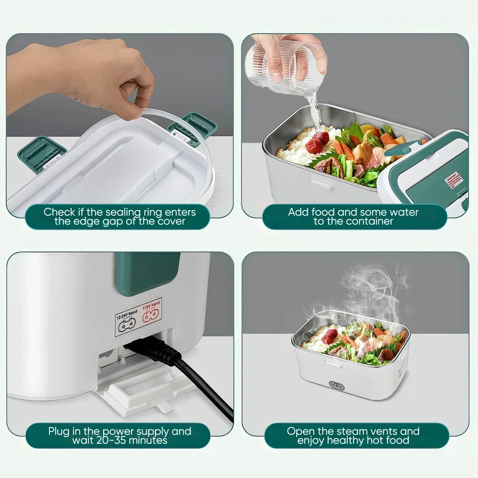 Electric Camping Lunch Box – 1.8L Self-Heating Food Warmer