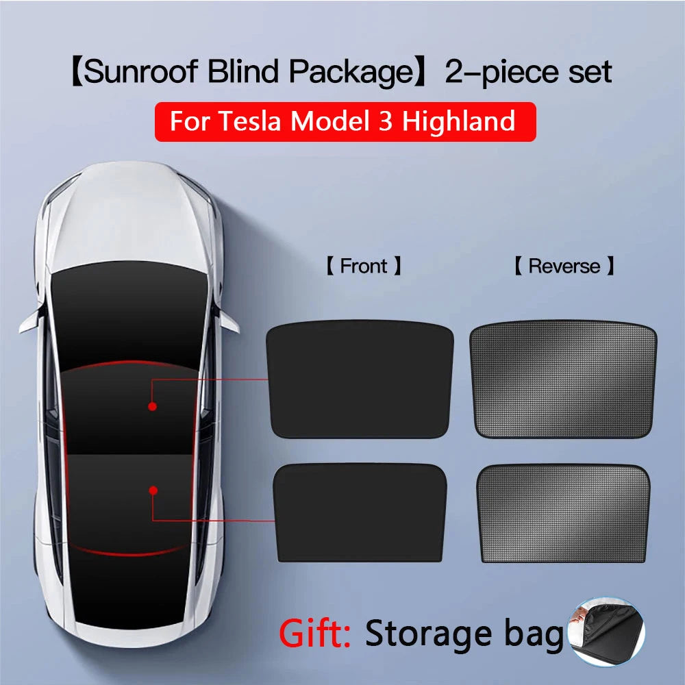 Tesla Model 3 / Model Y Glass Roof Sunshade Set – 2-Piece UV Protection