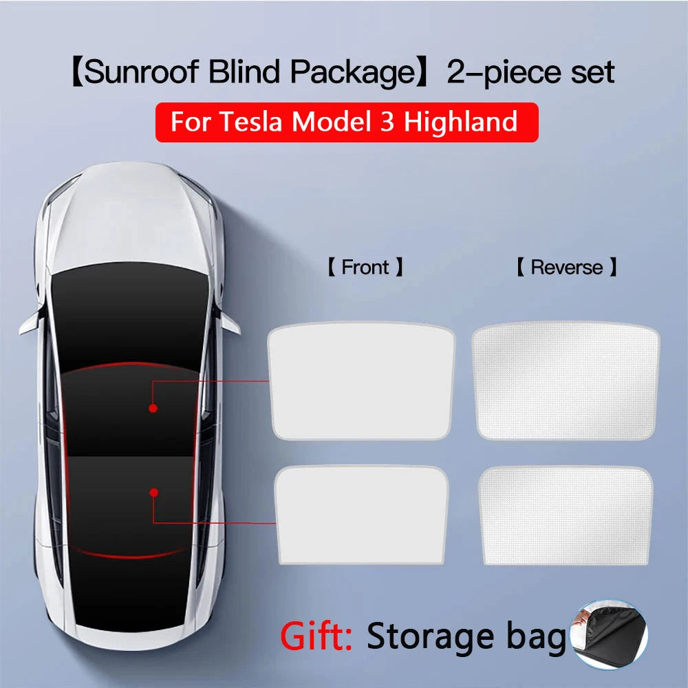Tesla Model 3 / Model Y Glass Roof Sunshade Set – 2-Piece UV Protection