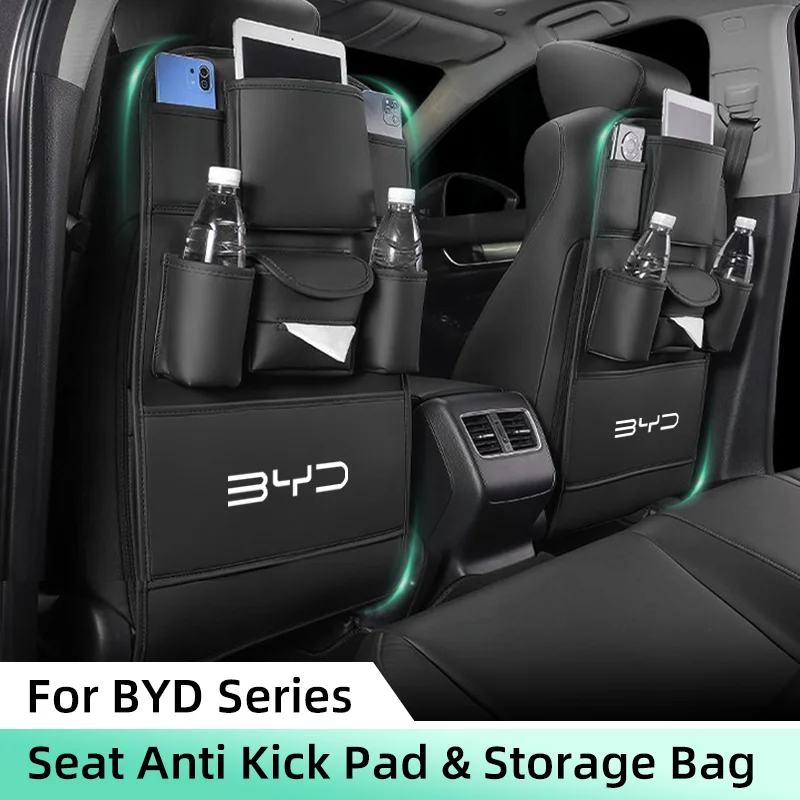 All in One Car Seat Back Storage Bag For BYD Atto3 Han Song plus Seagyll V2l Dolphin F3 E6 G3 I3 Ea1 Anti Kick Pad Cup Holder