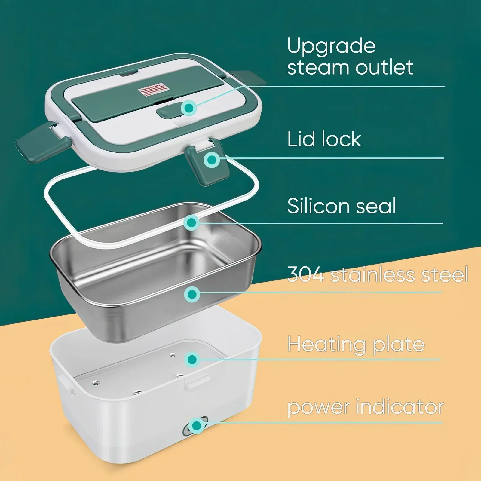 Electric Camping Lunch Box – 1.8L Self-Heating Food Warmer