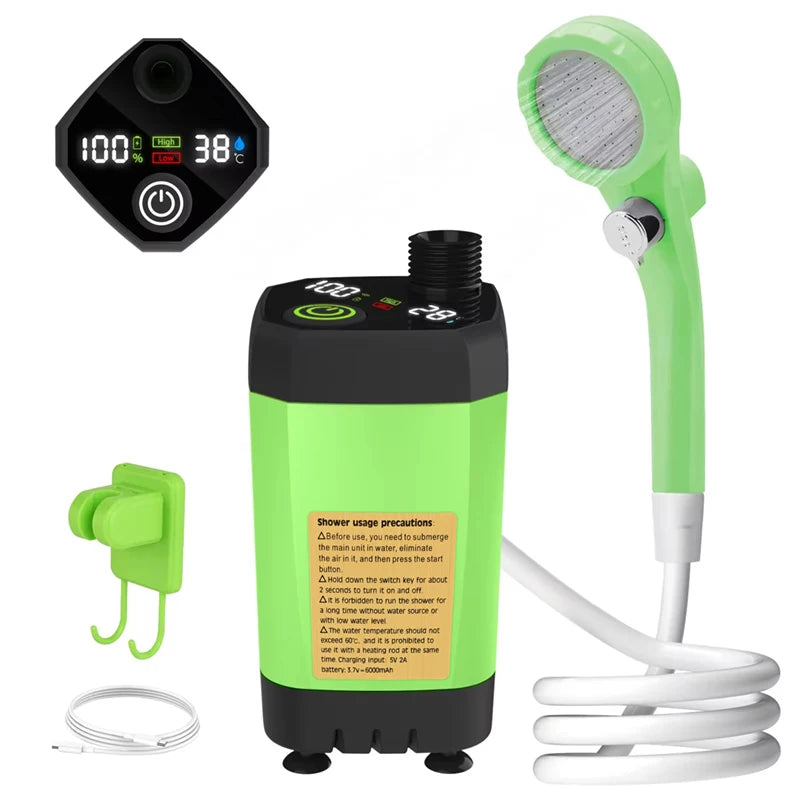 Portable Camping Shower Kit – 6000mAh USB Rechargeable